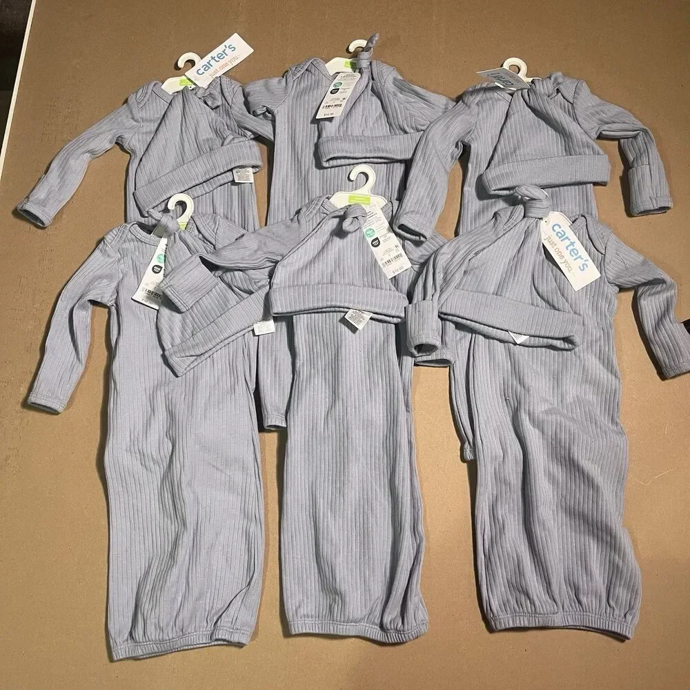 Carter's Just One You Preemie Ribbed Gown & Hat Set Light Blue  Lot Of 6 Preemie